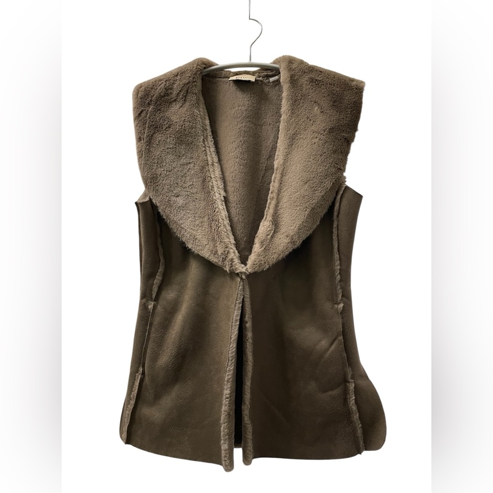 Elie Elie Tahari Brown Faux Suede Fur Vest